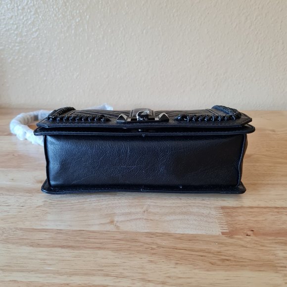 New Rebecca Minkoff Black Chevron Quilted Love Crossbody Leather Chain Handbag - Picture 5 of 8